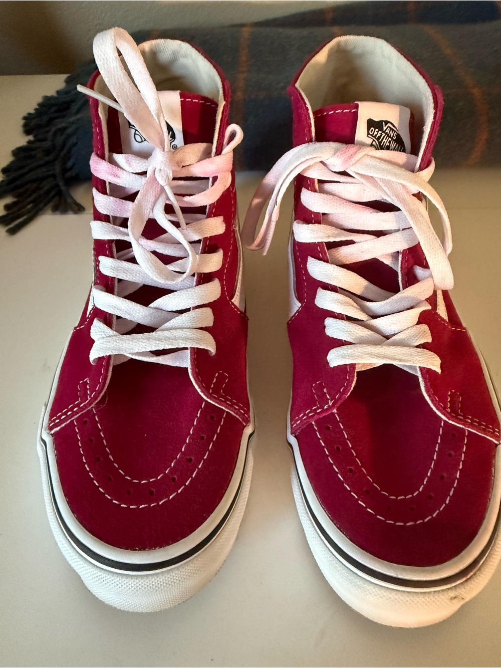 Vans High Top Skate Sneakers in Burgundy and White